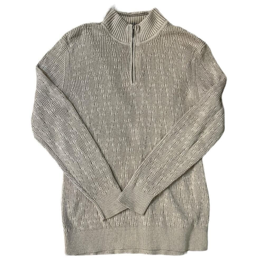 Tommy Bahama Mens 1/4 Zip Sweater Tan Medium